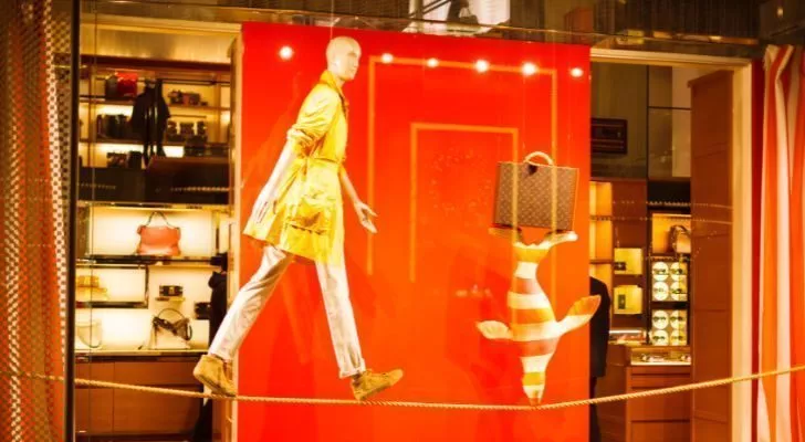 A Louis Vuitton window display.