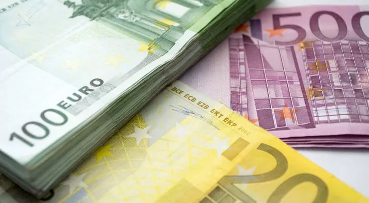 Stacked Euro bills