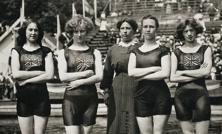 The British Women's relay swimming team at the 1896 Stockholm Olympic Games