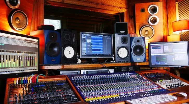 A recording studio full of equipment